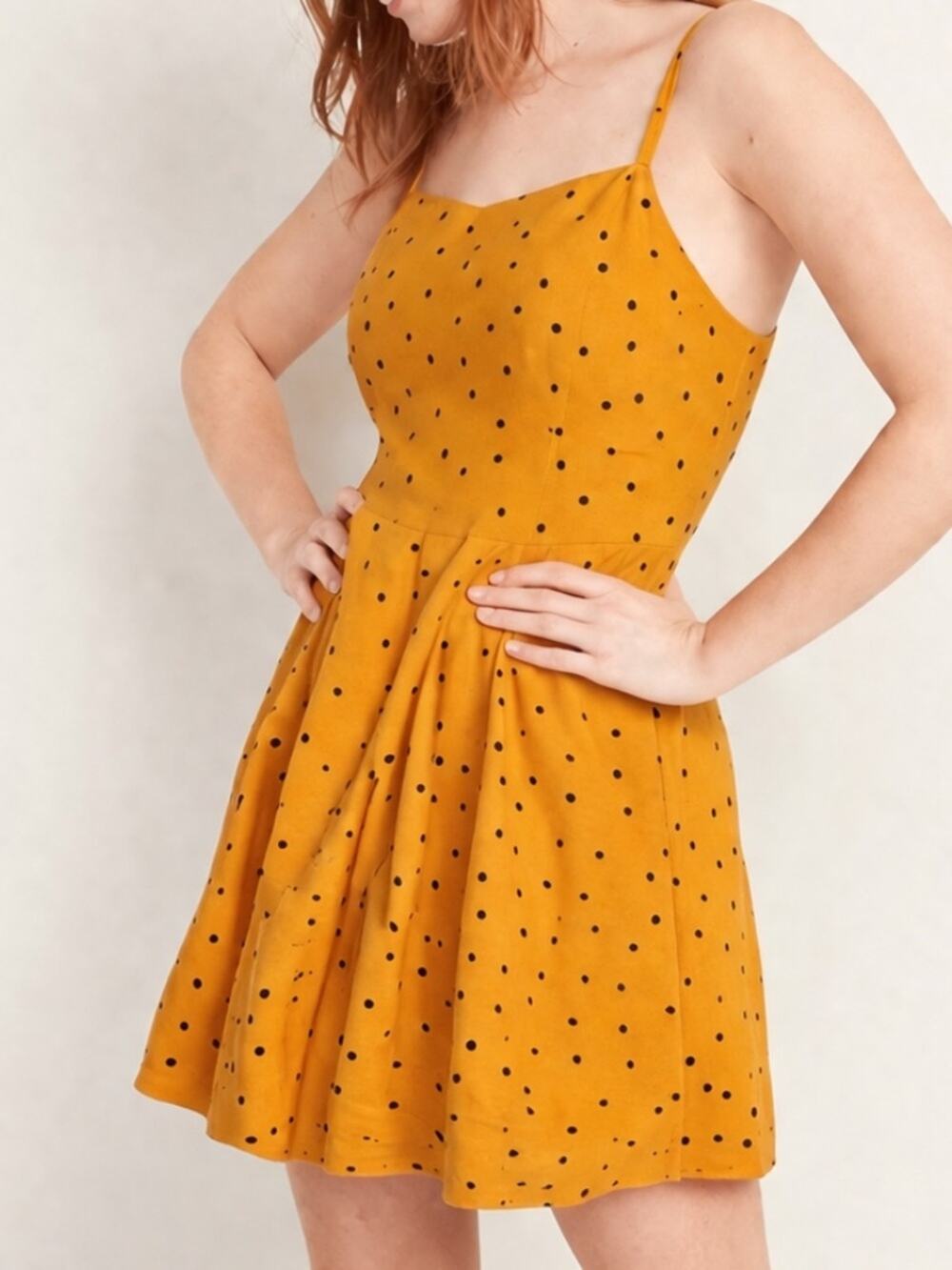 Old Navy Mustard Polka Dot Fit & Flare Cami Dress Size S Above Knee